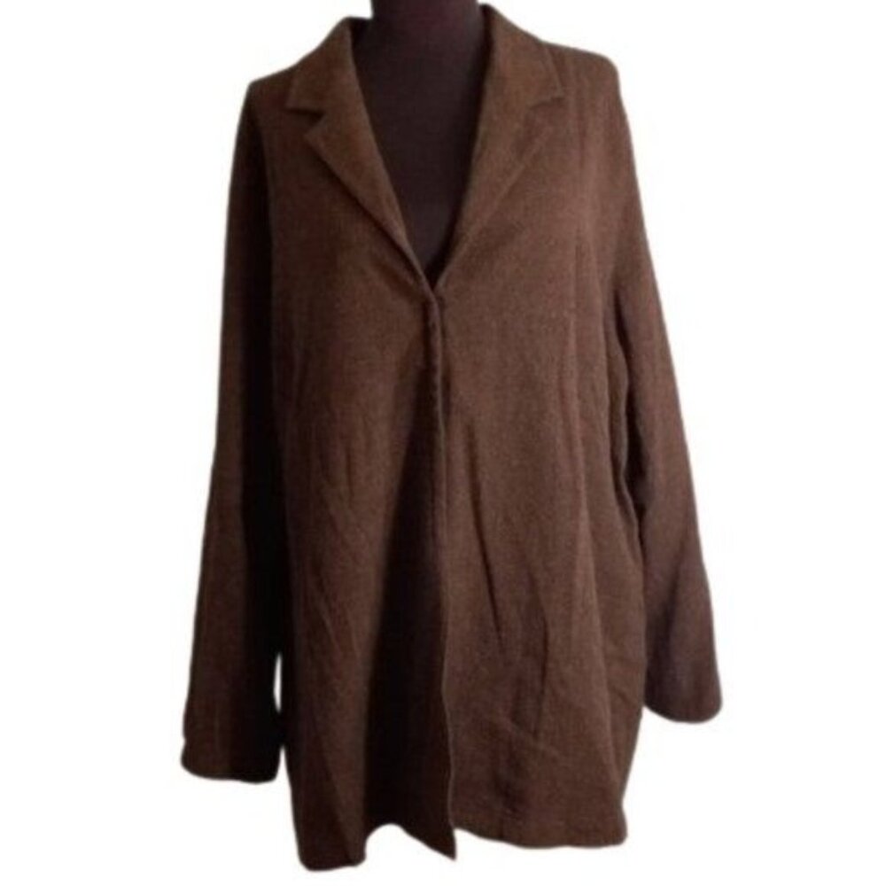 J Jill 20W Blazer Jacket Lined Snap Closure Wool Blend Oversized Brown Heather